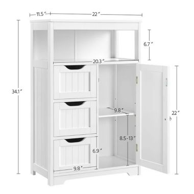 Yaheetech Wooden Bathroom Floor Cabinet Storage Organizer W/ Drawers in White. View a larger version of this product image.