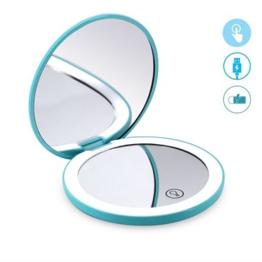 GLAM HOBBY Makeup Compact Mirror Folding Portable Pocket LED Lights 4.5 inch in Turquoise. View a larger version of this product image.