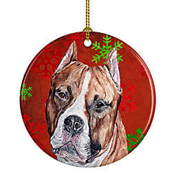 Caroline's Treasures Staffordshire Bull Terrier Staffie Red Snowflakes Holiday Ceramic Ornament 2.8 x 2.8