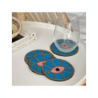 Alternate image 1 for Global Crafts Blue Evil Eye Hand Embroidered Glass Bead Coasters, Set of 4