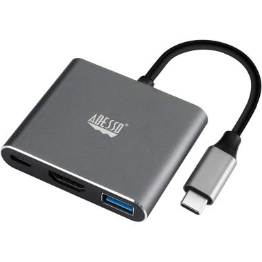 Adesso - Docking Station USB-C 3-in-1 4K HDMI 1 ISB-C 1 USB-A 3.0 + Power Delivery TAA Compliant PC/Mac/Android - Grey. View a larger version of this product image.