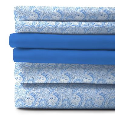 Lux Decor Collection 6-Pieces Deep Pocket Microfiber Printed Bed Sheet Set in California King Size White Blue. View a larger version of this product image.