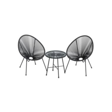 SONGMICS 3-Piece Outdoor Seating Acapulco Chair, Modern Patio Furniture Set, Glass Top Table and 2 Chairs, Indoor and Outdoor Conversation Set, Black. View a larger version of this product image.