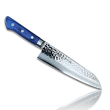 Made in Japan KASUMI 180 by Ginza Steel - VG10 Damascus Steel Santoku Knife 180mm Royal Blue handle. View a larger version of this product image.