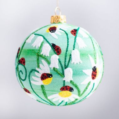 Ladybugs on Flowers Ball Polish Glass Christmas Tree Ornament. View a larger version of this product image.