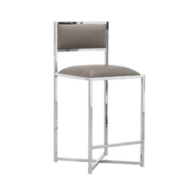Slickblue Eun 26 Inch Vegan Faux Leather Counter Stool, Chrome Base, Set of 2, Grey. View a larger version of this product image.