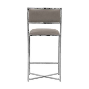 Slickblue Eun 26 Inch Vegan Faux Leather Counter Stool, Chrome Base, Set of 2, Grey. View a larger version of this product image.