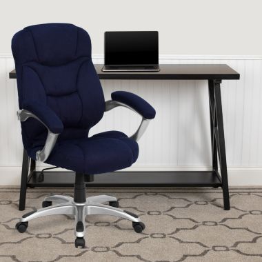Flash Furniture Jessie High Back Navy Blue Microfiber Contemporary Executive Swivel Ergonomic Office Chair with Arms. View a larger version of this product image.