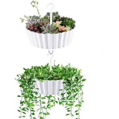 Tree Nest (#1226355) Sunny Hanging Two-Tier Lace Pattern Planter,  White 10". View a larger version of this product image.