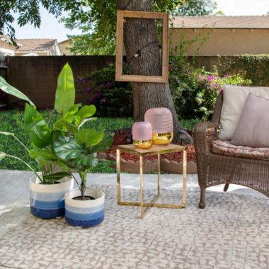 Kingston Living Set of 2 Blue and White Footed Ceramic Outdoor Planters 12". View a larger version of this product image.