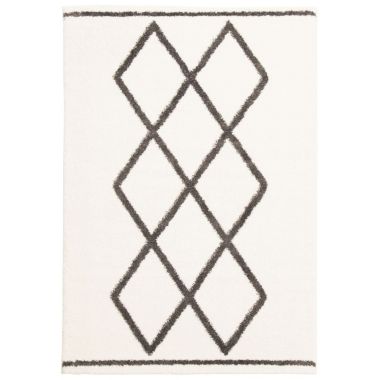 Chaudhary Living 7.75' x 10' Off White and Charcoal Gray Moroccan Rectangular Shag Area Throw Rug. View a larger version of this product image.