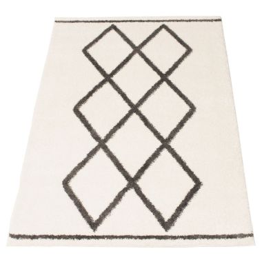 Chaudhary Living 7.75' x 10' Off White and Charcoal Gray Moroccan Rectangular Shag Area Throw Rug. View a larger version of this product image.