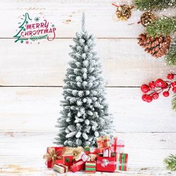 Gymax 4.5/6.5/7.5 FT Artificial Slim Christmas Tree Unlit Snow-Flocked Xmas Pencil Tree