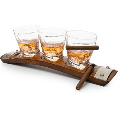 Cigar Glass & Coaster & with 3 Whiskey Cigar Glasses - The Wine Savant - Slot to Hold Cigar, Whiskey Glass Gift Set, Cigar Rest, Accessory Set Gift for Dad, Men Home Office Decor Gifts, Fathers Day. View a larger version of this product image.