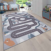 Paco Home Kids Rug Mountain Road with Bears & Trees - Non Slip Playmat in Blue
