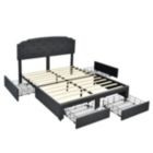 Alternate image 1 for Slickblue Full Size Grey Linen Adjustable Headboard 4 Drawer Storage Platform Bed