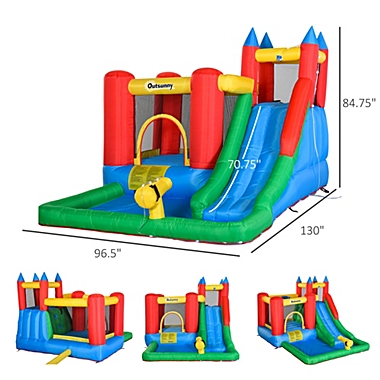 Outsunny Kids Inflatable Water Slide 6 in 1 Bounce House Jumping Castle Water Pool Gun Climbing Wall Basket with Air Blower for Summer Playland. View a larger version of this product image.