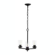 Elegant Designs 15" Traditional Vintage Modern Industrial 3-Light Metal And Clear Glass Kitchen Island Hanging Ceiling Pendant , Restoration Bronze