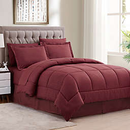 Sweet Home Collection 8 Piece Comforter Set Bag with Unique Design, Bed Sheets, 2 Pillowcases & 2 Shams & Bed Skirt All Season, Queen, Dobby Burgundy