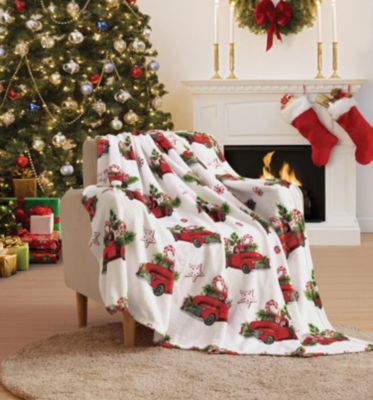 Traditional Plaid Burgundy Red Ivory Green Holiday Christmas Throw Blanket 