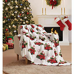 Kate Aurora Holiday Red Pickup Trucks, Candy Canes & Christmas Trees Accent Throw Blanket - 50 in. W x 60 in. L