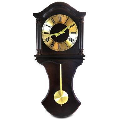 Bedford Clock Collection 27.5 Inch Wall Clock with Pendulum and Chimes in Chocolate Brown Oak Finish. View a larger version of this product image.