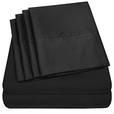 Sweet Home Collection 6 Piece Bed Sheets Set Solid Color 1500 Supreme Brushed Microfiber Sheets, Full, Black. View a larger version of this product image.