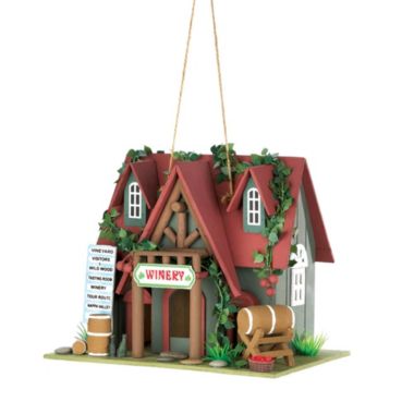 Zingz & Thingz 10.25" Gray and Red Cottage Winery Hanging Birdhouse. View a larger version of this product image.