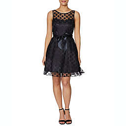 Betsey Johnson Girl's Belted Polka Dot Sleeveless Illusion Neckline Above the Knee Fit Flare Party Dress Black Size 0