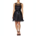 Alternate image 0 for Betsey Johnson Girl's Belted Polka Dot Sleeveless Illusion Neckline Above the Knee Fit Flare Party Dress Black Size 0