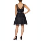 Alternate image 1 for Betsey Johnson Girl's Belted Polka Dot Sleeveless Illusion Neckline Above the Knee Fit Flare Party Dress Black Size 0