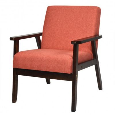 Costway Solid Rubber Wood Fabric Accent Armchair-Orange