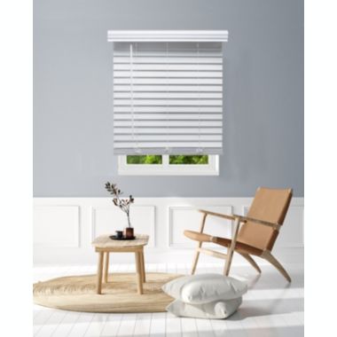 Linen Avenue Custom Cordless Faux Wood Blind White, 34" W x 48" H Outside Mount. View a larger version of this product image.