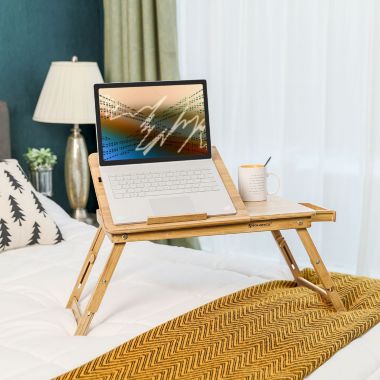 SONGMICS Bamboo Laptop Desk Serving Bed Tray Tilting Top. View a larger version of this product image.