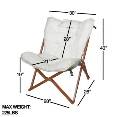 Zenithen Indoor Wood Butterfly Folding Accent Chair For Dorms, Bedrooms, and Living Rooms, Creme White. View a larger version of this product image.