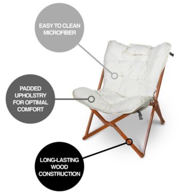 Zenithen Indoor Wood Butterfly Folding Accent Chair For Dorms, Bedrooms, and Living Rooms, Creme White. View a larger version of this product image.