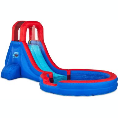 Sunny & Fun Inflatable Single Ring Water Slide Park - Heavy-Duty for Outdoor Fun - Climbing Wall, Slide & Deep Pool - Easy to Set Up & Inflate with Included Air Pump & Carrying Case - Blue. View a larger version of this product image.