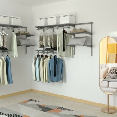 Slickblue 3 to 6 ft Wall-Mounted Closet System Organizer Kit with Hang Rod -Gray. View a larger version of this product image.
