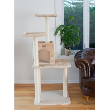 GleePet 57-Inch Real Wood Cat Tree In Beige With Two-Door Condo. View a larger version of this product image.