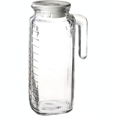Infinity Merch Glass Jug/Pitcher with White Lid, 41-Ounce Clear. View a larger version of this product image.
