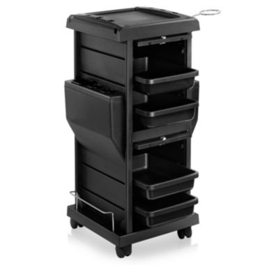 Saloniture Premium Locking Rolling Trolley Cart with Pocket Inserts - Black. View a larger version of this product image.