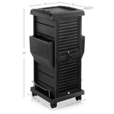 Saloniture Premium Locking Rolling Trolley Cart with Pocket Inserts - Black. View a larger version of this product image.