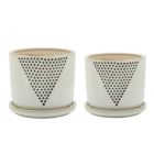 Alternate image 0 for Kingston Living Set of 2 White and Black Triangle Dots Ceramic Planters with Saucer 6"