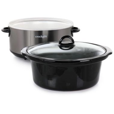 Classic 6 Quart Oval Slow Cooker in Black Stainless Steel With Stoneware Crock. View a larger version of this product image.
