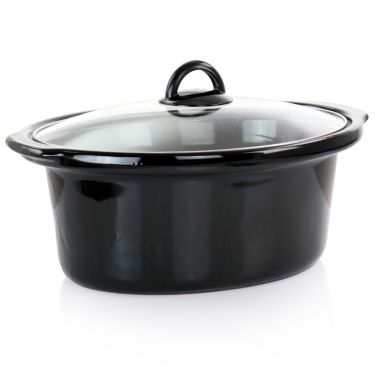 Classic 6 Quart Oval Slow Cooker in Black Stainless Steel With Stoneware Crock. View a larger version of this product image.