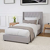 Merrick Lane Chenoa Upholstered Twin Size Platform Bed in Light Gray Fabric with Button Tufted Headboard