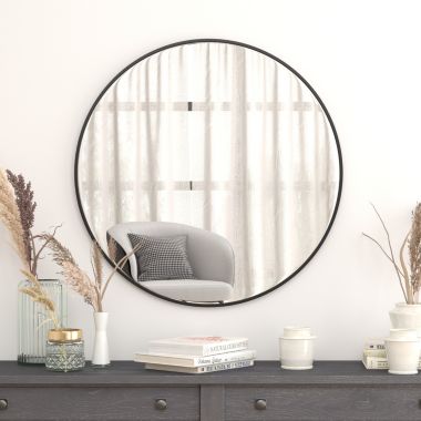 Flash Furniture Julianne 36" Round Black Metal Framed Wall Mirror - Large Accent Mirror for Bathroom, Vanity, Entryway, Dining Room, & Living Room. View a larger version of this product image.
