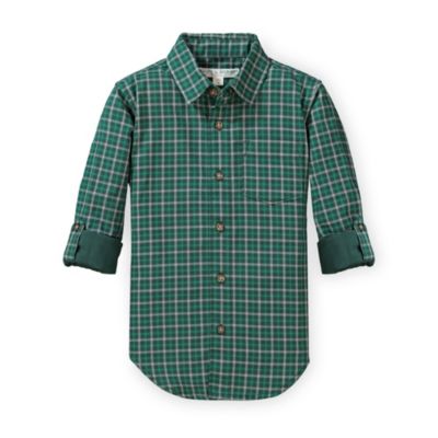 Hope & Henry Boys&#39; Convertible Double Weave Button Down Shirt (Green and Gray Check, 18-24 Months)