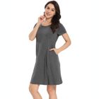 Alternate image 2 for cheibear Women's Sleepwear Strtechy with Pockets Nightshirt Lounge Dress Pajama Nightgown Small Dark Gray