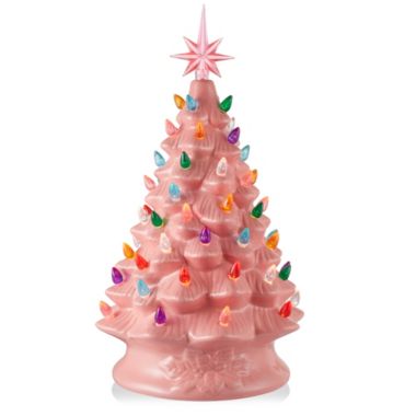 Casafield Hand Painted Ceramic Christmas Tree, 15-Inch Pre-Lit Tree with 128 Multi Color Lights and 2 Star Toppers. View a larger version of this product image.
